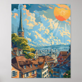Beautiful Day in Zurich Switzerland Poster
