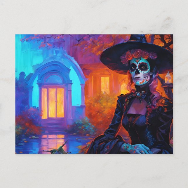 Beautiful Day of The Dead Witch Woman Postcard (Front)