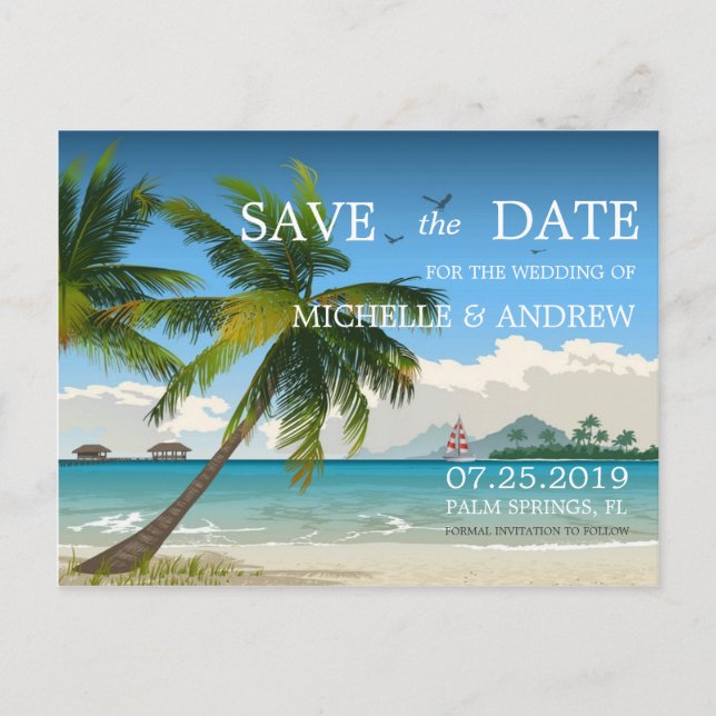 Beautiful Day/Tropical Island Beach Save The Date Announcement Postcard (Front)