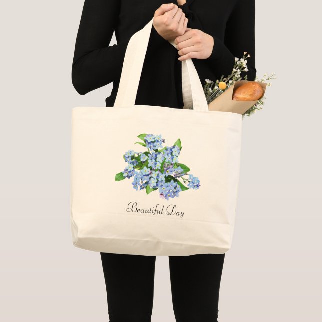 Beautiful Day Vintage Blue Flowers Tote Bag (Front (Product))