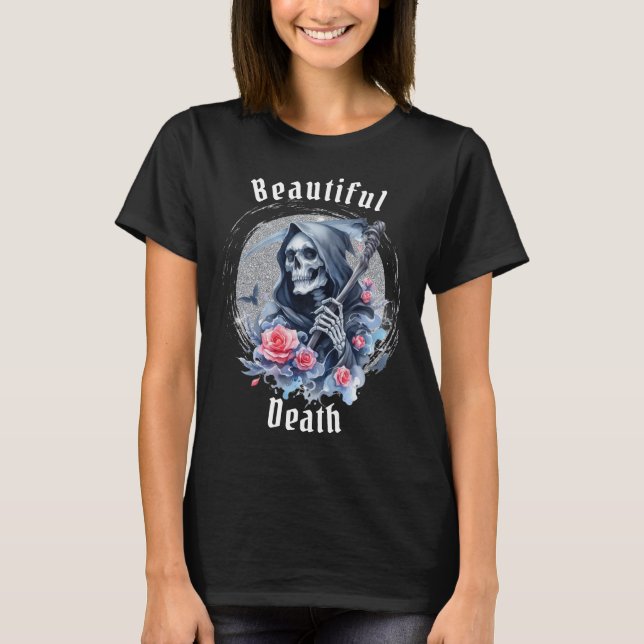 Beautiful Death Vintage Grim Reaper Floral Glitter T-Shirt (Front)