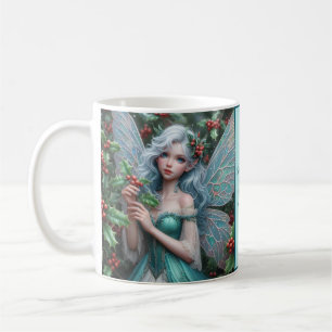 Beautiful December Fairy in Holly Coffee Mug