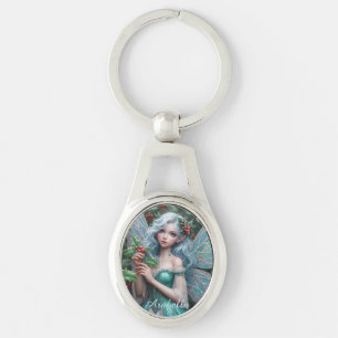 Beautiful December Fairy in Holly Key Ring