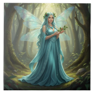 Beautiful December Turquoise Fairy Ceramic Tile