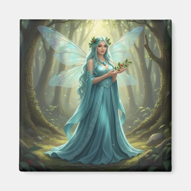 Beautiful December Turquoise Fairy Magnet (Front)