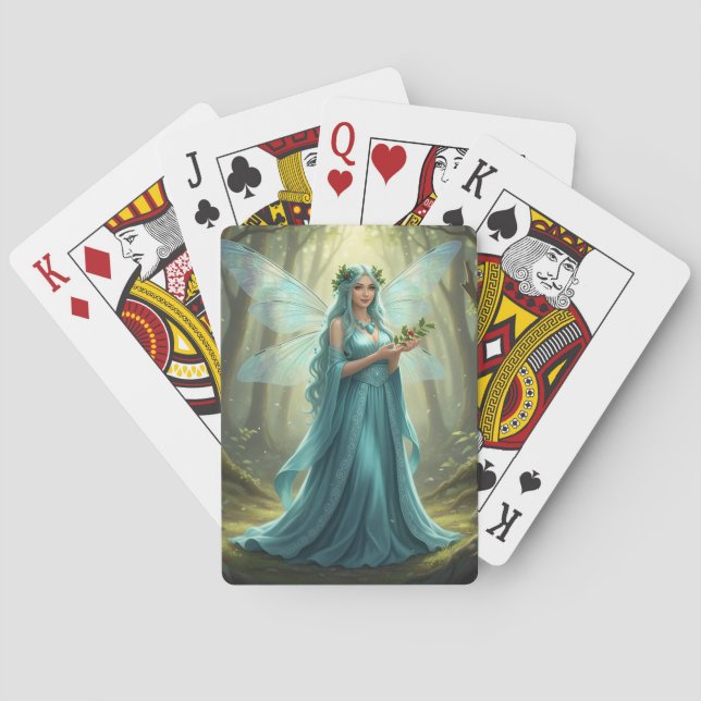 Beautiful December Turquoise Fairy Playing Cards (Back)