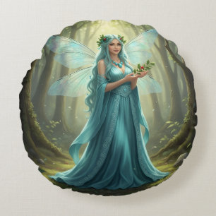 Beautiful December Turquoise Fairy Round Cushion