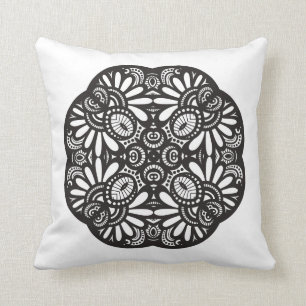 Beautiful Deco Black Square Doodle Cushion
