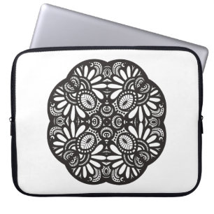Beautiful Deco Black Square Doodle Laptop Sleeve