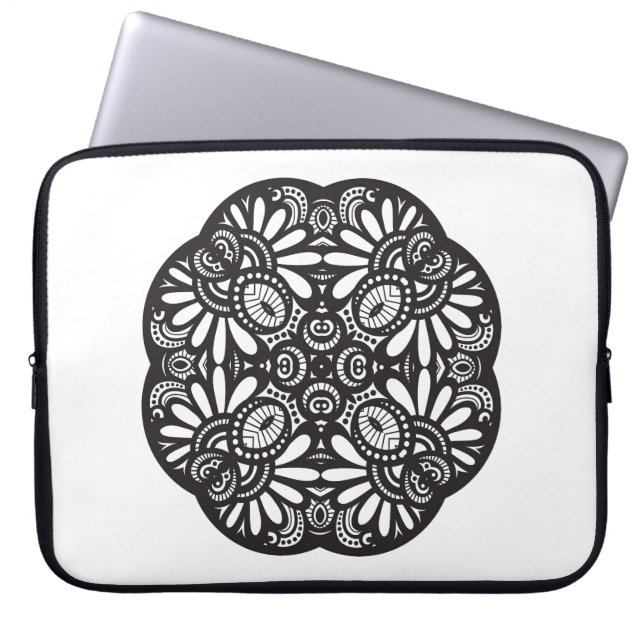 Beautiful Deco Black Square Doodle Laptop Sleeve (Front)