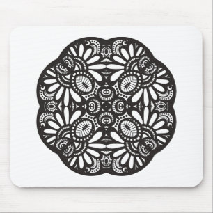 Beautiful Deco Black Square Doodle Mouse Pad