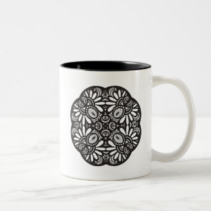 Beautiful Deco Black Square Doodle Two-Tone Coffee Mug