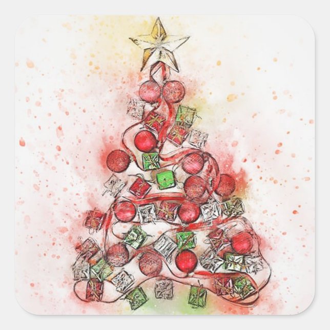 Beautiful  Decorated Christmas Tree Square Sticker (Front)