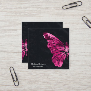 Beautiful Decorative Butterfly Logo Black Square Business Card