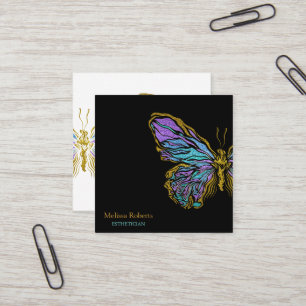 Beautiful Decorative Butterfly Logo Black Square Business Card
