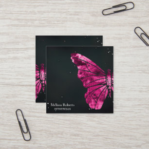 Beautiful Decorative Butterfly Logo Black Square Business Card