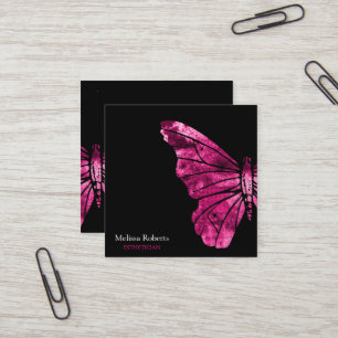 Beautiful Decorative Butterfly Logo Black Square Business Card
