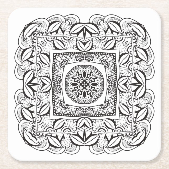 Beautiful Decorative  Square Doodle Paper Coaster (Front)