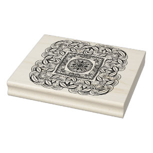 Beautiful Decorative  Square Doodle Rubber Stamp