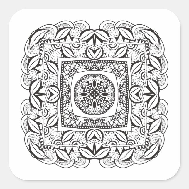 Beautiful Decorative  Square Doodle Square Sticker (Front)