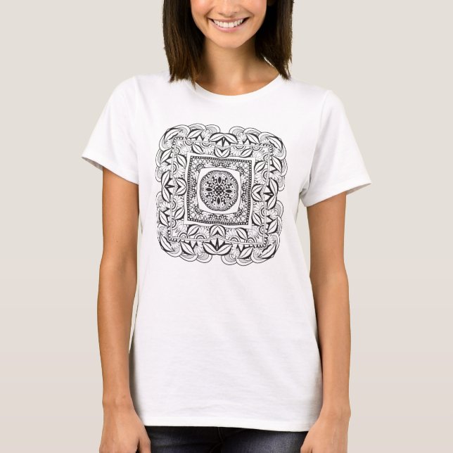 Beautiful Decorative  Square Doodle T-Shirt (Front)