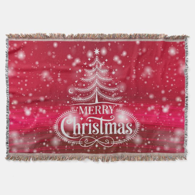 Beautiful Deep Red and Green Merry Christmas Throw Blanket (Front)