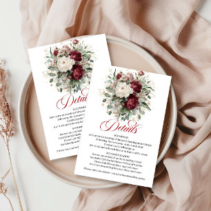 Beautiful Deep Red Floral Gold Wedding Details Enclosure Card