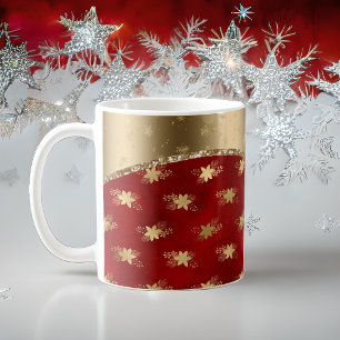 Beautiful Deep Red Floral Pattern with Gold Ribbon Coffee Mug