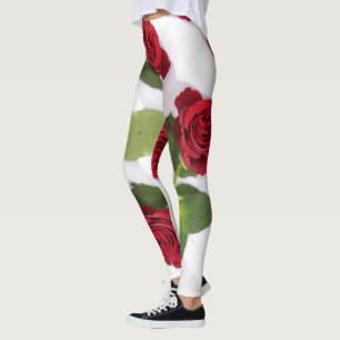 Beautiful Deep Red Rose Flower Leggings