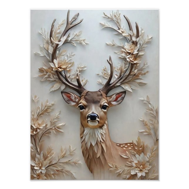 Beautiful deer 3D textured canvas artwork print  (Front)