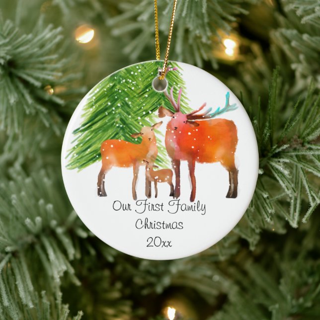 Beautiful Deer Family First  Ceramic Ornament (Tree)