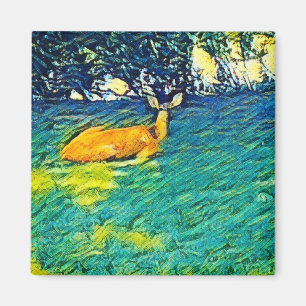 Beautiful Deer Napping on the Lawn Magnet