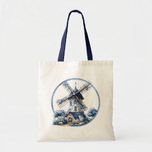 Beautiful Delft Blue Watercolor Windmill Tote Bag