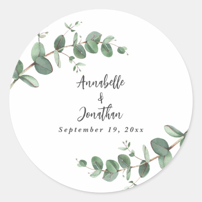 Beautiful delicate eucalyptus foliage wedding  cla classic round sticker (Front)
