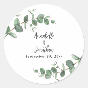Beautiful delicate eucalyptus foliage wedding  cla classic round sticker