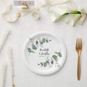 Beautiful delicate eucalyptus foliage wedding pap paper plate