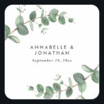 Beautiful delicate eucalyptus foliage wedding square sticker<br><div class="desc">Beautiful delicate eucalyptus foliage wedding reply design. Part of a modern collection.</div>