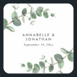 Beautiful delicate eucalyptus foliage wedding square sticker<br><div class="desc">Beautiful delicate eucalyptus foliage wedding reply design. Part of a modern collection.</div>