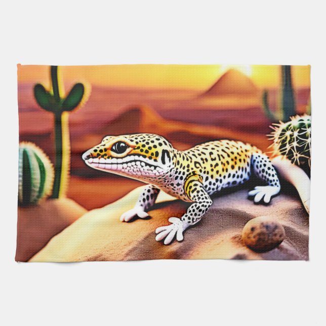 Beautiful Desert leopard Gecko Design Tea Towel (Horizontal)