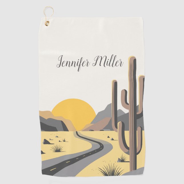 Beautiful desert sunrise with mountain view golf towel (Front)