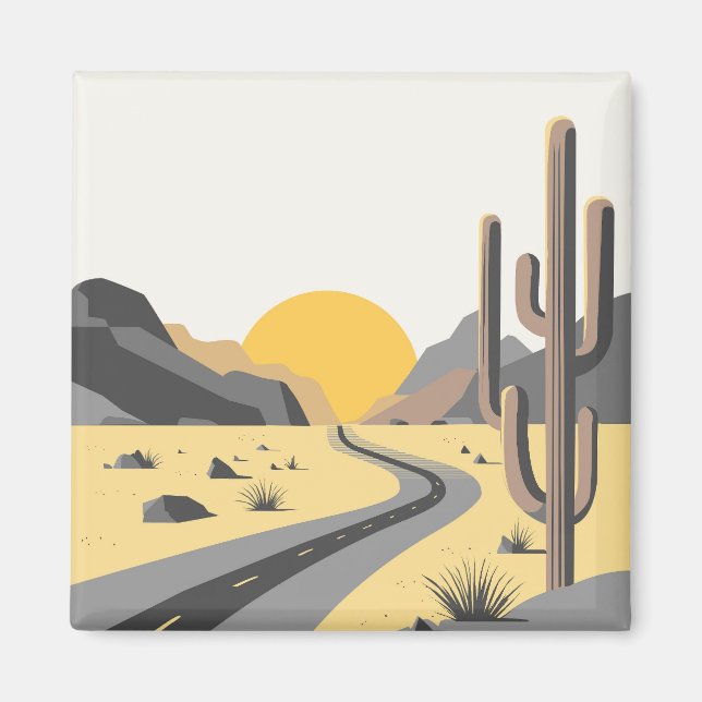 Beautiful desert sunrise with mountain view magnet (Front)
