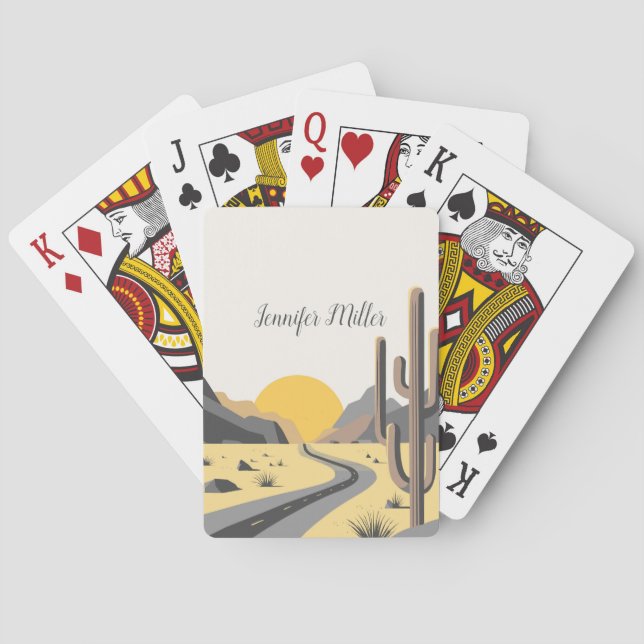 Beautiful desert sunrise with mountain view playing cards (Back)