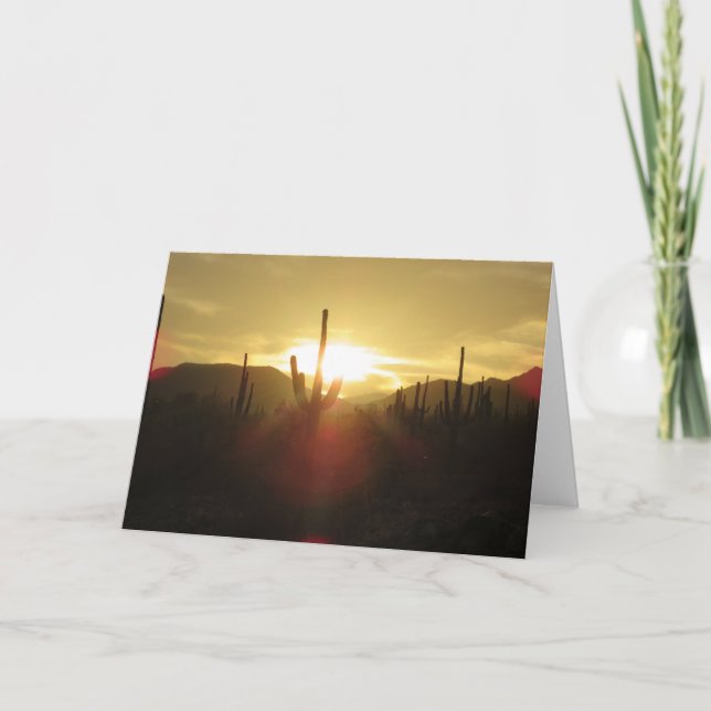 Beautiful desert sunset photo with cactus thank you card (Front)