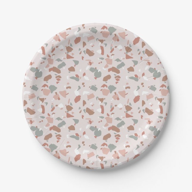 Beautiful desert tones terrazzo pattern paper plate (Front)