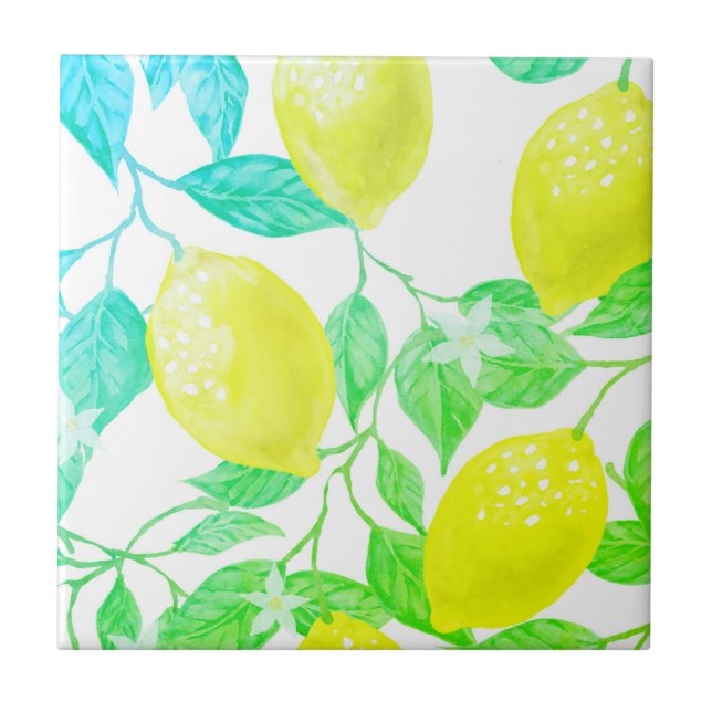 Beautiful design watercolor lemon ceramic tile (Front)