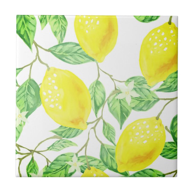 Beautiful design watercolor lemon ceramic tile (Front)