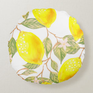 Beautiful design watercolor lemon round cushion