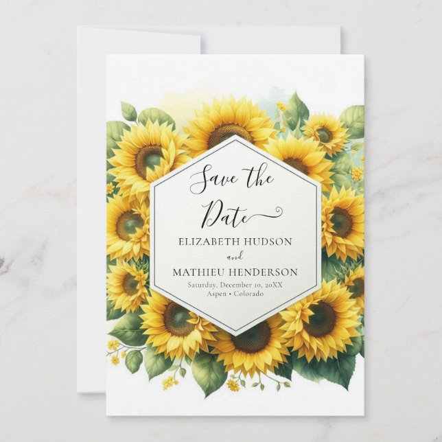 Beautiful Digital Sunflower Wedding Save The Date (Front)