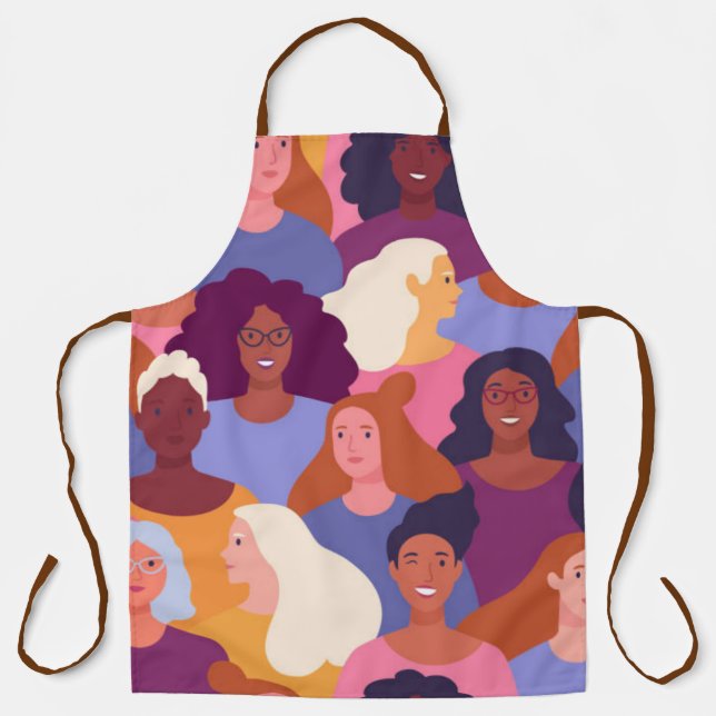 Beautiful Diverse Girls Seamless Pattern Apron (Front)