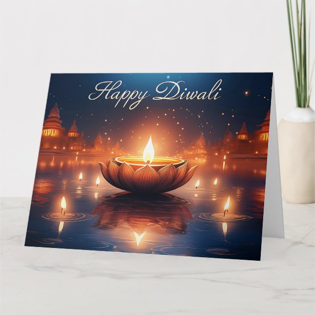 Beautiful Diya Festival of Light Happy Diwali Card (Front)